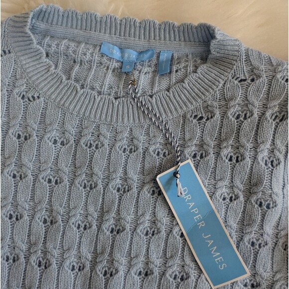 NWT Draper James Wool Cashmere Puff Sleeve Pointelle Cable Knit Sweater S Small - Picture 3 of 7